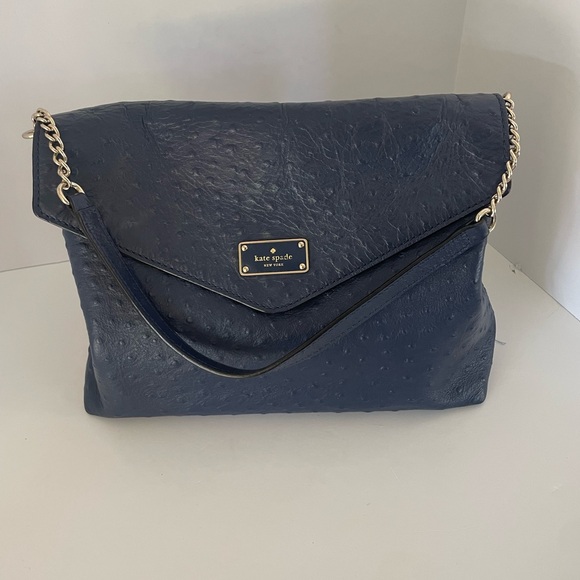 Kate Spade A La Vita Leena French Navy Ostrich Embossed Leather Shoulder Bag - Picture 1 of 11